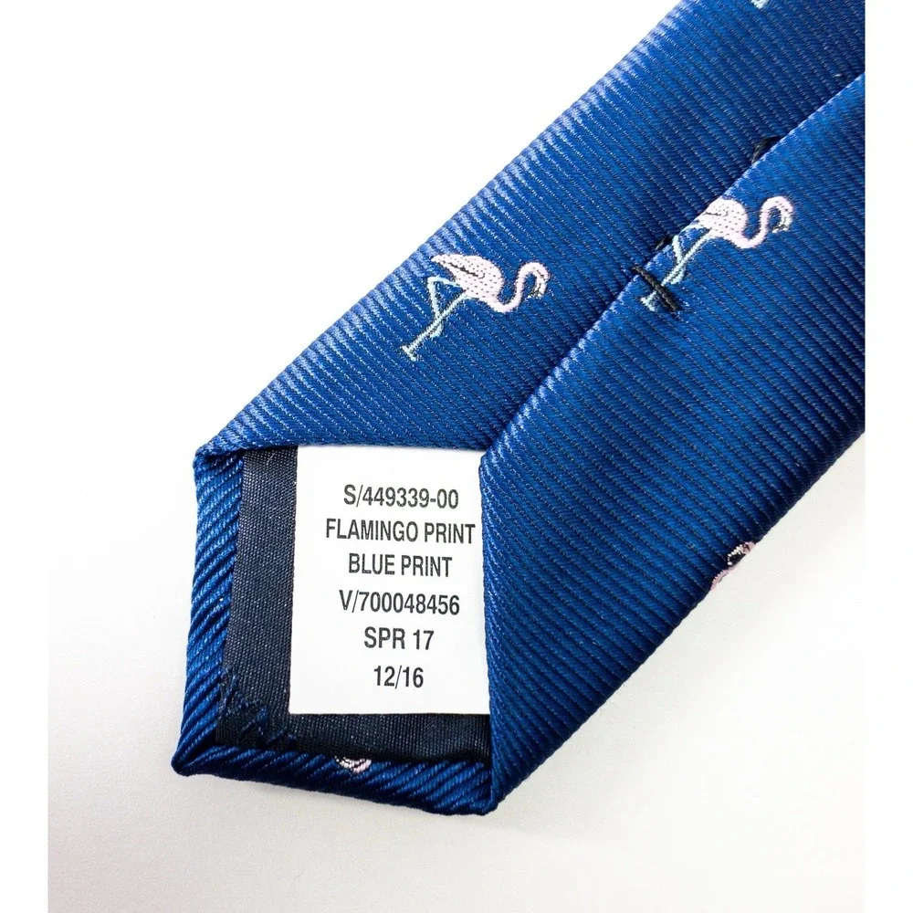Banana Republic Silk Tie, Navy Repp Tie Embroidered Pink Flamingos, Modern 3x59